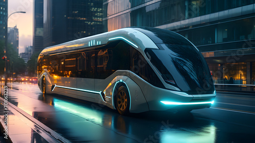 electric bus on the city highway, sport car, realistic, ultra HD, detailed, 8k © Altair Studio