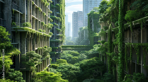 Perfect harmony of natural world with urban structures in green city, AI Generated photo