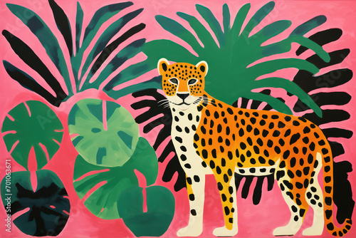 Leopard exotic jungle leaves pattern print animal illustration background background tropic design wild