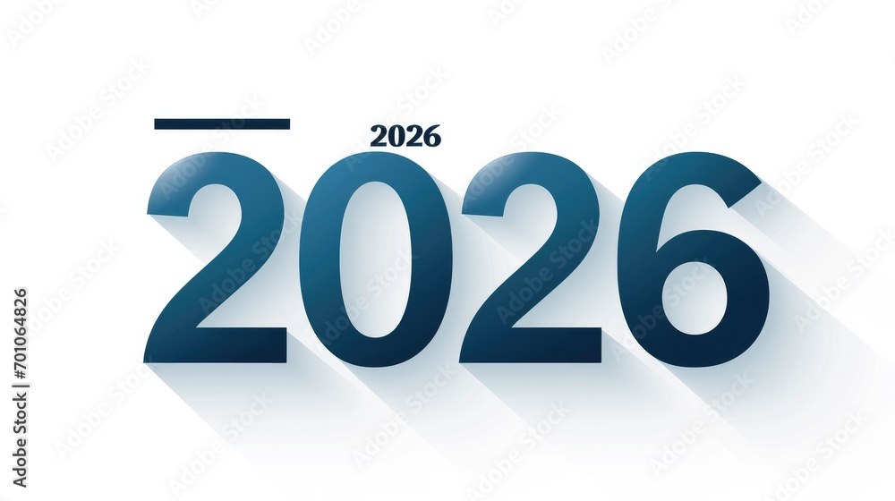 New calendar year "2026", Text word, label, isolated white background, in 3D style, generative