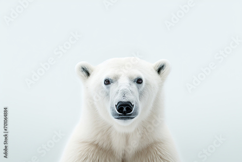 Polar Bear close-up portrait on a white background.	