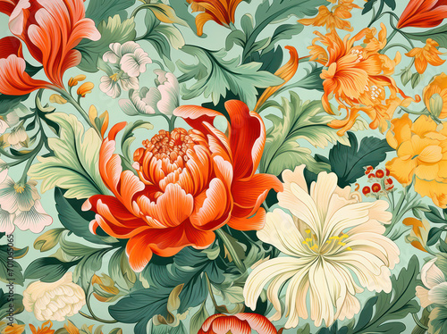 Textile floral seamless illustration flowers background wallpaper nature design vintage pattern