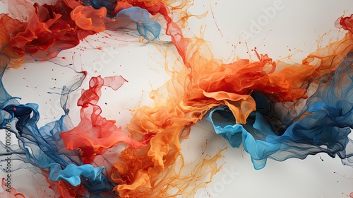 Ethereal Smoke Dance in Blue and Orange Hues on a White Background