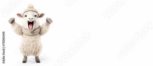 Cute 3D sheep in rebellion with blank space illustration horizontal banner to add your text label or slogan, rebel cartoon comic animal protesting, disagreeing, rising up against the farmer or wolf photo