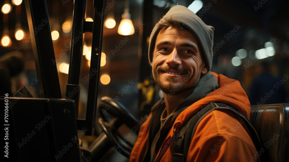 Smiling forklift driver Smiling forklift driver