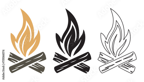 Colorful fire icon set. Fire flame symbol. Bonfire logotype vector illustration.