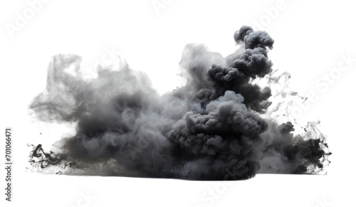 Black smoke explosion isolated on transparent background. PNG file, cut out