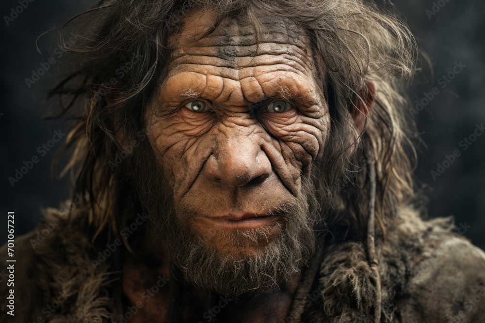 The reconstruction of a prehistoric hominid, tracing the evolutionary journey of early human ancestors and their adaptations. Generative Ai. The reconstruction of a prehistoric hominid, tracing the evolutionary journey of early human ancestors and their adaptations. Generative Ai.