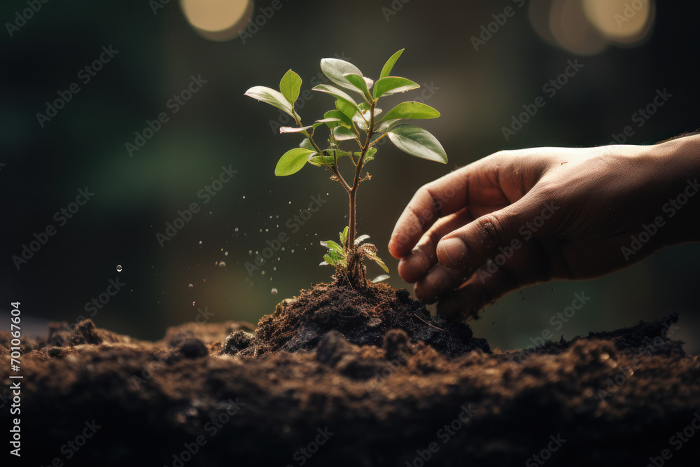 Fototapeta premium The planting of a tree together, representing the growth and endurance of love over time. Generative Ai.