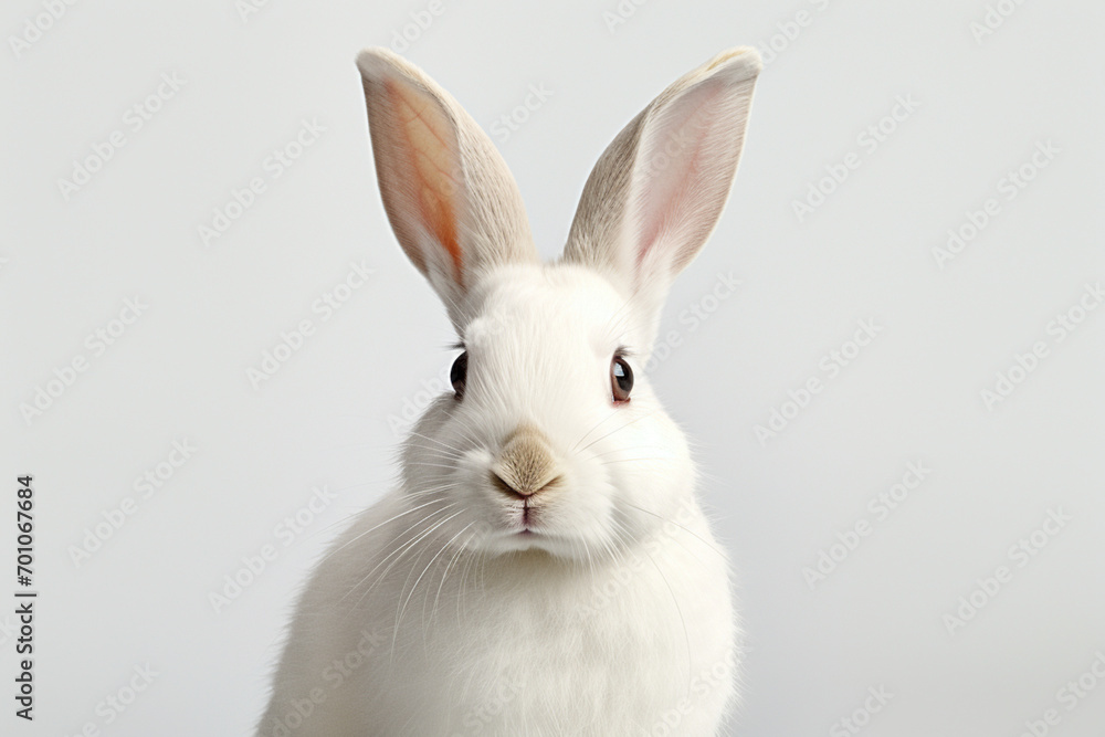 Florida White Rabbit close-up portrait on a white background. Florida White Rabbit close-up portrait on a white background.