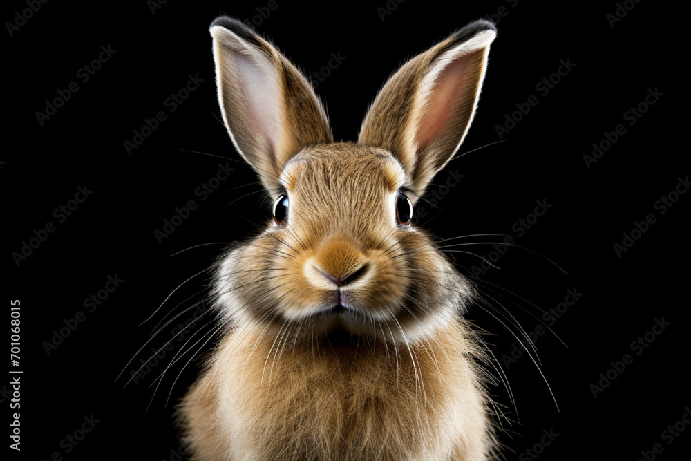 Fototapeta premium European Hare close-up portrait on a black background.