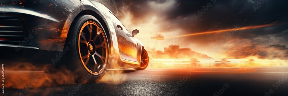High-Speed Performance Car Drifting on Track. Generative ai - obrazy, fototapety, plakaty 