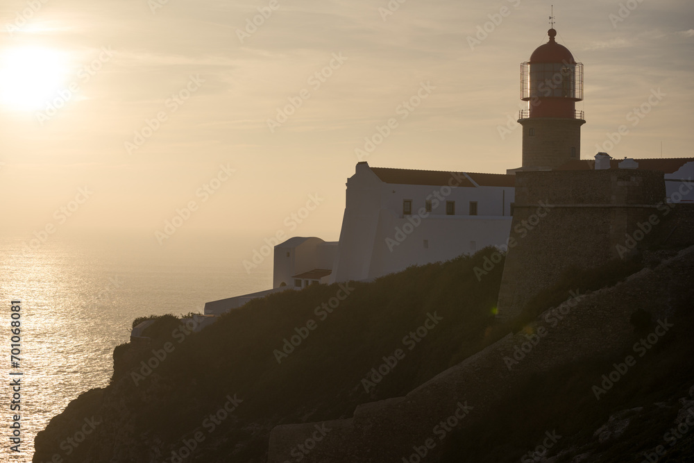 Farol do Cabo de São Vicente, latarnia morska. Sagres Portugalia. Widok z góy.