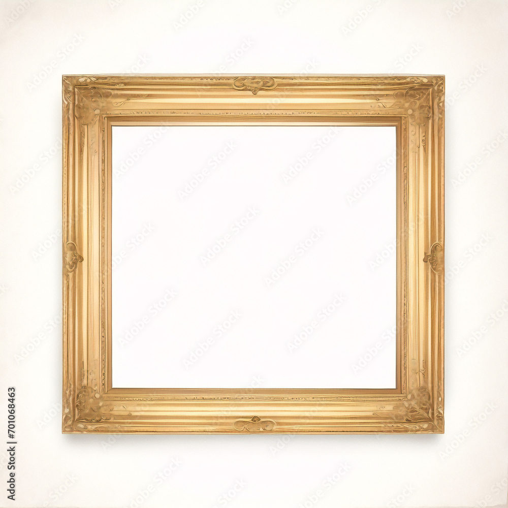 Goldbilderrahmen im antiken Stil isoliert auf transparentem Hintergrund, sauberes, elegantes, altes, goldenes, barockes, viktorianisches, quadratisches Rahmenmodell für Malerei, Wandkunst, Kunstwerk,