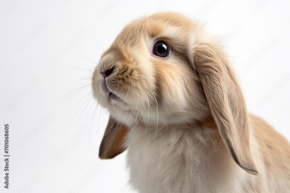 Holland lop rabbit close-up portrait on a white background. Holland lop rabbit close-up portrait on a white background.