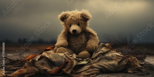 Forgotten Teddy Bear in a Derelict Environment. Generative ai photo