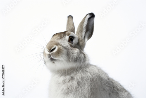 Mountain Hare close-up portrait on a white background. photo