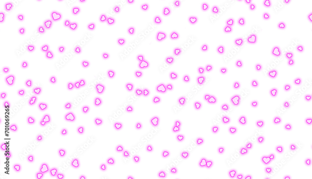 Seamless falling pink neon hearts confetti overlay