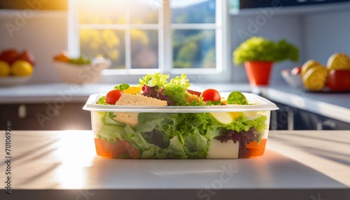 Lunchbox mit Salat und Gemüse in Küche  photo