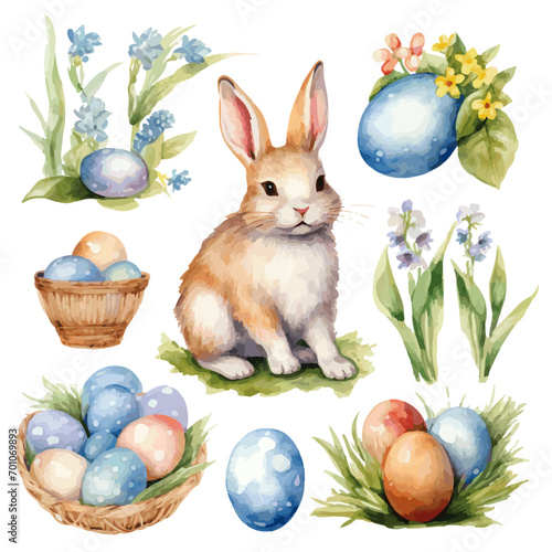 easter bunny and easter eggs vectors