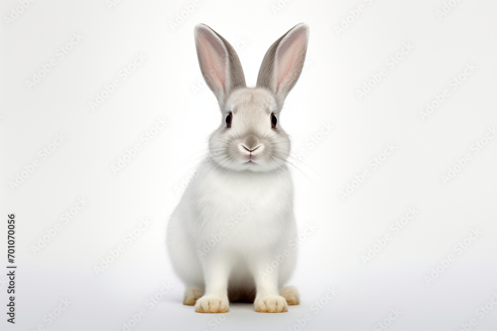 White Rabbit sitting up on a white background. Animal front portrait. White Rabbit sitting up on a white background. Animal front portrait.