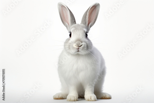 White Rabbit sitting up on a white background. Animal front portrait.