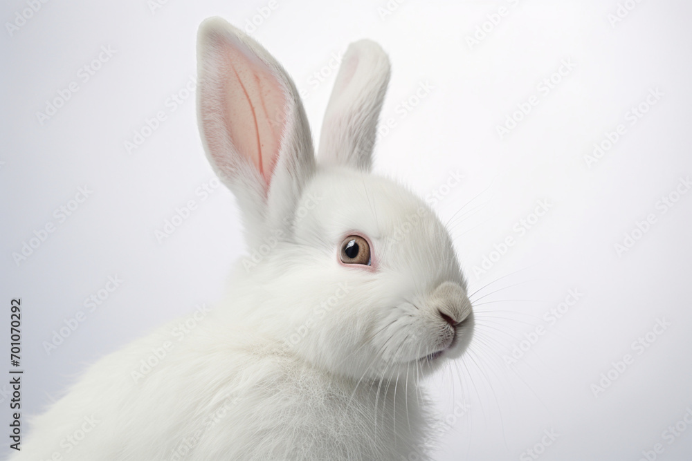 Obraz premium White Rabbit close-up portrait on a white background.