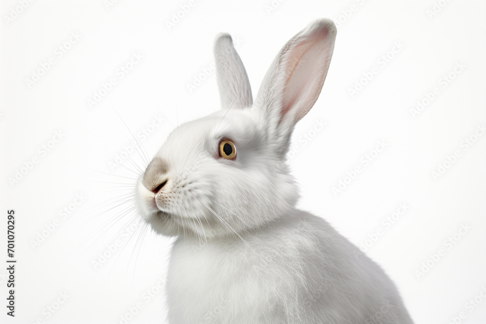 White Rabbit close-up portrait on a white background. White Rabbit close-up portrait on a white background.