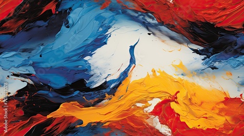 Vibrant Abstract Acrylic Painting with Bold Blue, Red, and Yellow Swirls