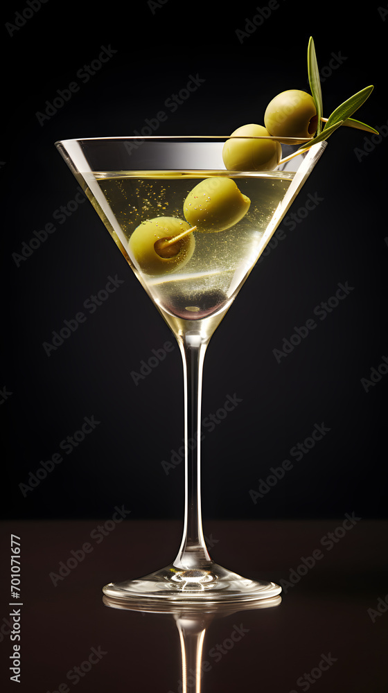 Martini, classic served martini with olive, olives in drink, martini, drink