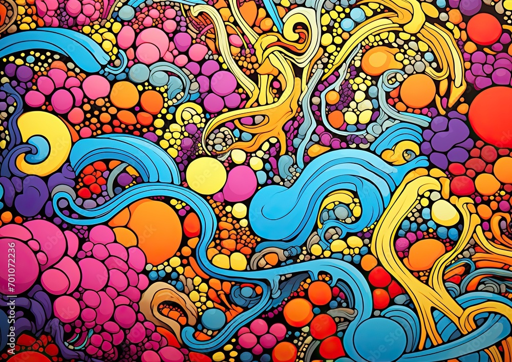 Vibrant Psychedelic Swirls and Spheres Abstract - Colorful and Playful Art for Eclectic Home Decor