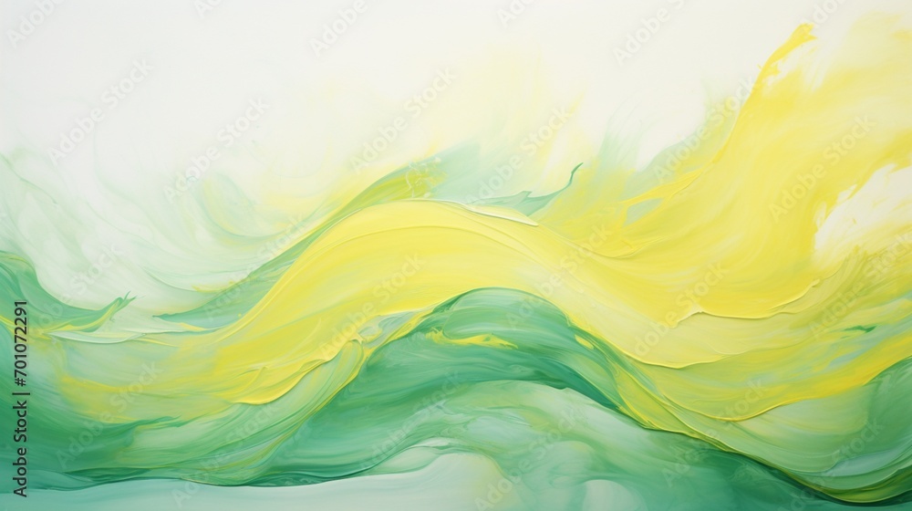 a visually dynamic composition where sunny yellow and tranquil green hues blend together in a gentle swirl of colors, creating a calming and relaxing background that exudes freshness and peacefulness.