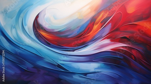 a visually dynamic composition where bold red and deep blue hues blend together in a whirlwind of colors, creating an energetic and calming background that exudes passion and relaxation. photo