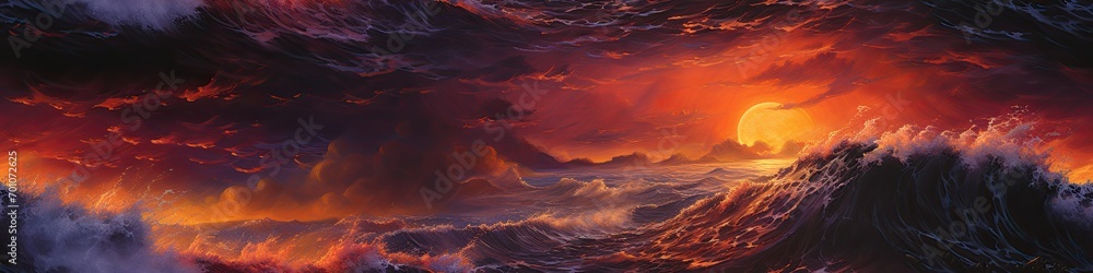 Apocalyptic Sunset Over Ocean Waves