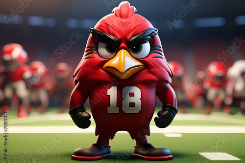 Cute cartoon character red bird American football player. Generative AI image. © Mark K. Barry