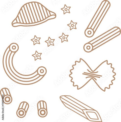 Italian pasta pattern. Hand drawn seamless background with sketch style farfalle pasta, and macaroni. llustration for cover design, food package, menu, background