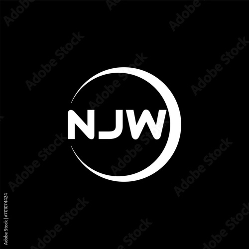 NJW letter logo design with black background in illustrator, cube logo, vector logo, modern alphabet font overlap style. calligraphy designs for logo, Poster, Invitation, etc.