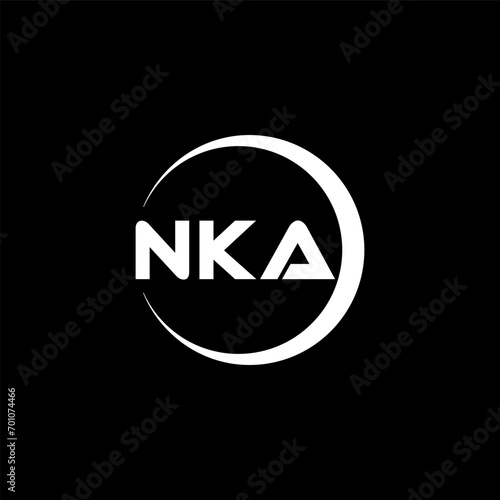 NKA letter logo design with black background in illustrator, cube logo, vector logo, modern alphabet font overlap style. calligraphy designs for logo, Poster, Invitation, etc. photo