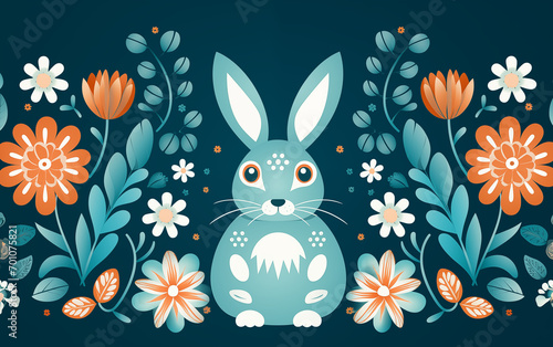 Illustrative Art of an Easter Rabbit Surrounded by Floral Patterns