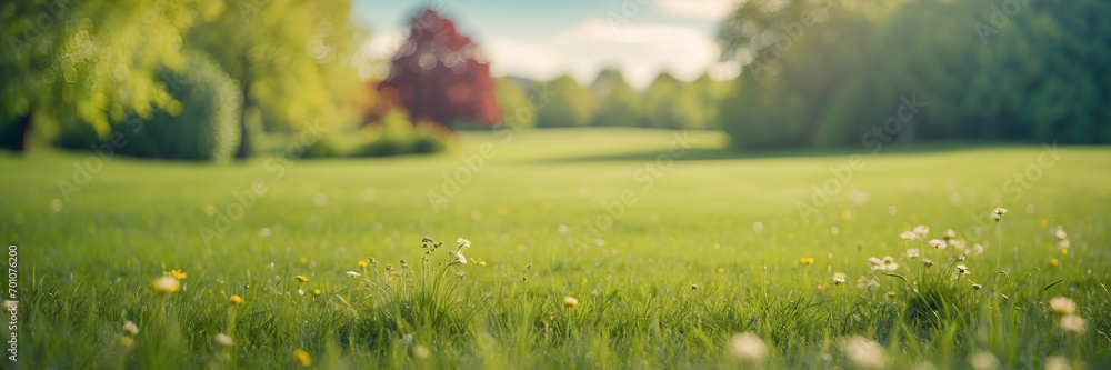 Beautiful blurred background, Spring nature image, Neatly trimmed lawn photos, Trees against blue sky visuals, Bright sunny day landscape, Spring nature with clouds stock, Blurred lawn surrounded