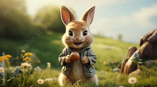 Happy Easter: Rabbit Nestled in Easter Eggs and Nature © Mynn Shariff