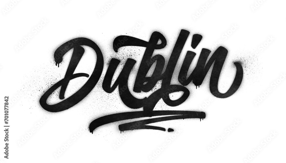Fototapeta premium Dublin city name written in graffiti-style brush script lettering with spray paint effect isolated on transparent background