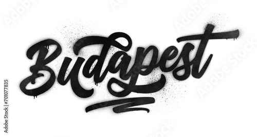 Budapest city name written in graffiti-style brush script lettering with spray paint effect isolated on transparent background