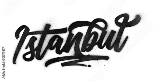 Photography Istanbul city name written in graffiti-style brush script lettering with spray p