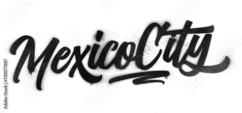 Mexico City name written in graffiti-style brush script lettering with spray paint effect isolated on transparent background