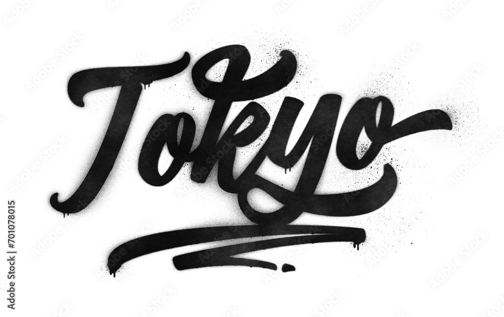 Tokyo city name written in graffiti style brush script lettering with
