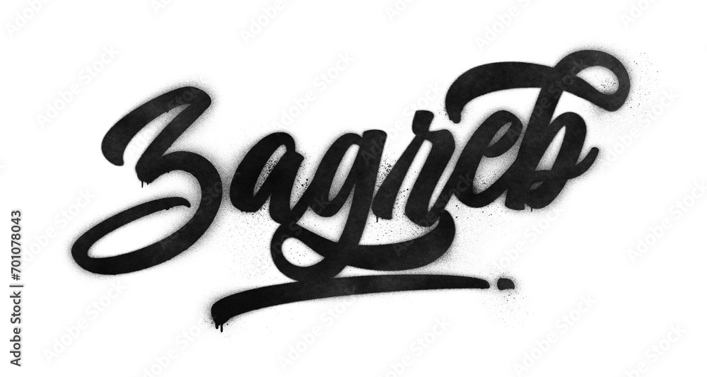 Zagreb city name written in graffiti-style brush script lettering with spray paint effect isolated on transparent background Zagreb city name written in graffiti-style brush script lettering with spray paint effect isolated on transparent background