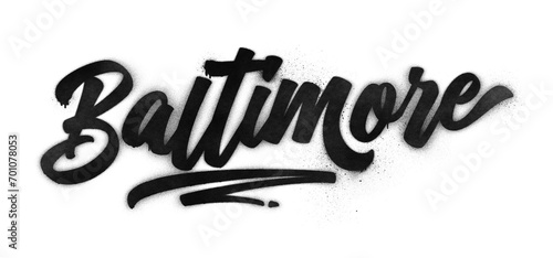 Baltimore city name written in graffiti-style brush script lettering with spray paint effect isolated on transparent background photo