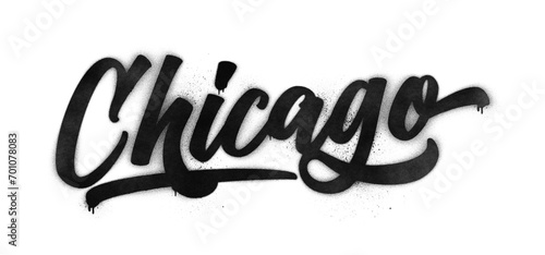 Chicago city name written in graffiti-style brush script lettering with spray paint effect isolated on transparent background photo