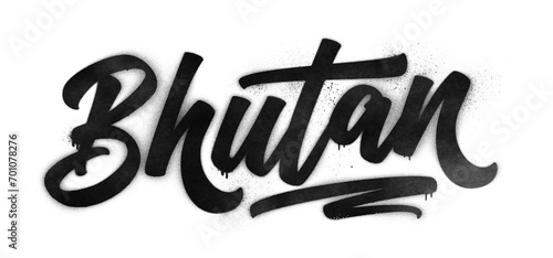 Bhutan country name written in graffiti-style brush script lettering with spray paint effect isolated on transparent background